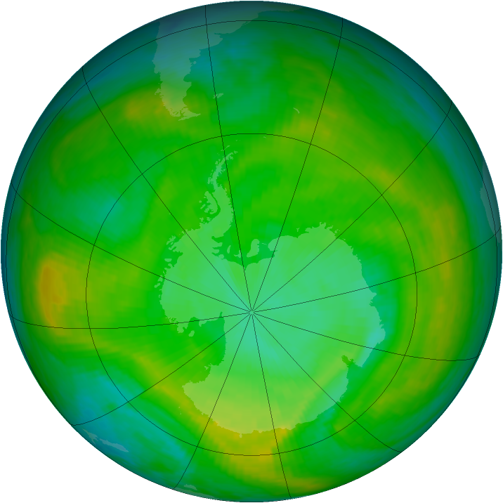 Antarctic ozone map for 29 December 1981